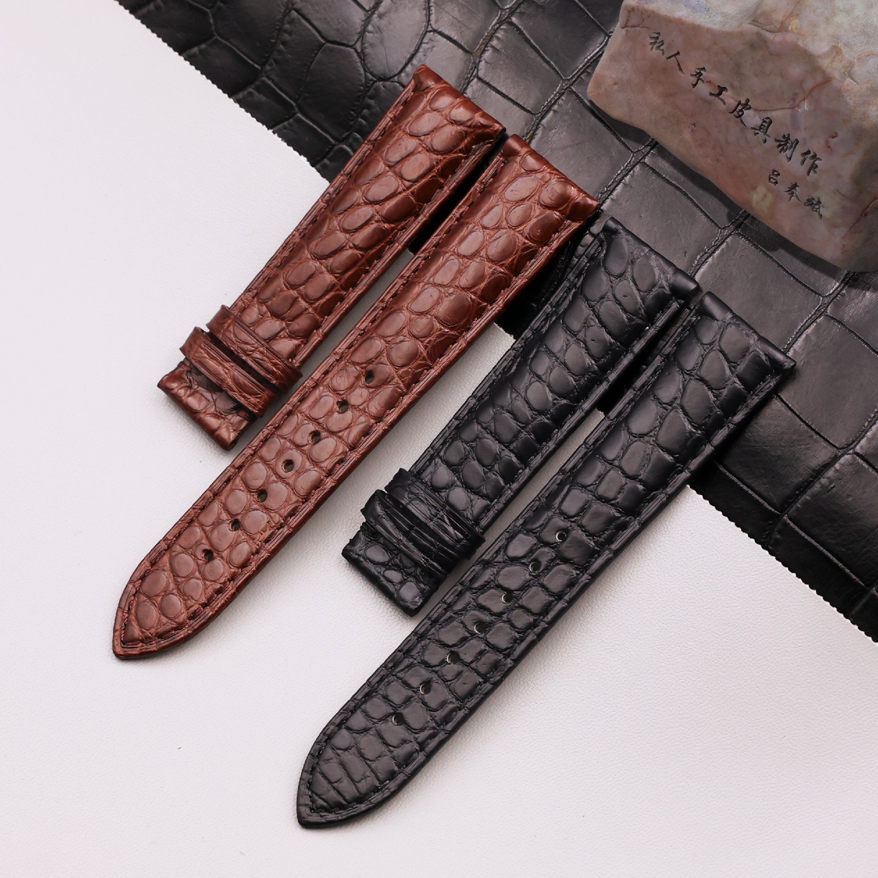 纯手工定制进口鳄鱼皮真皮圆纹手工表带匠心定做品牌腕表真皮表带