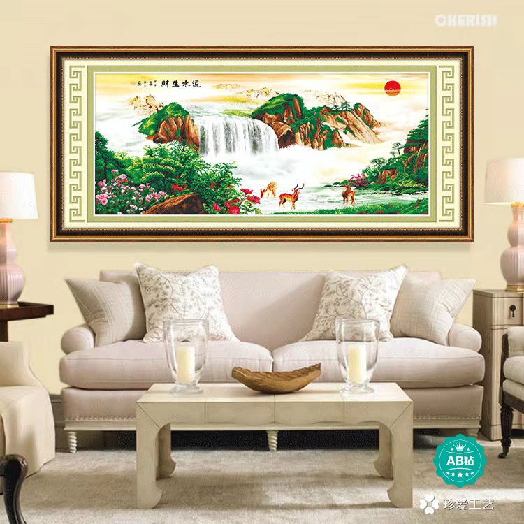 珍爱工艺新款爱络爱优微宣绒布钻石画流水生财大版客厅书房209*80