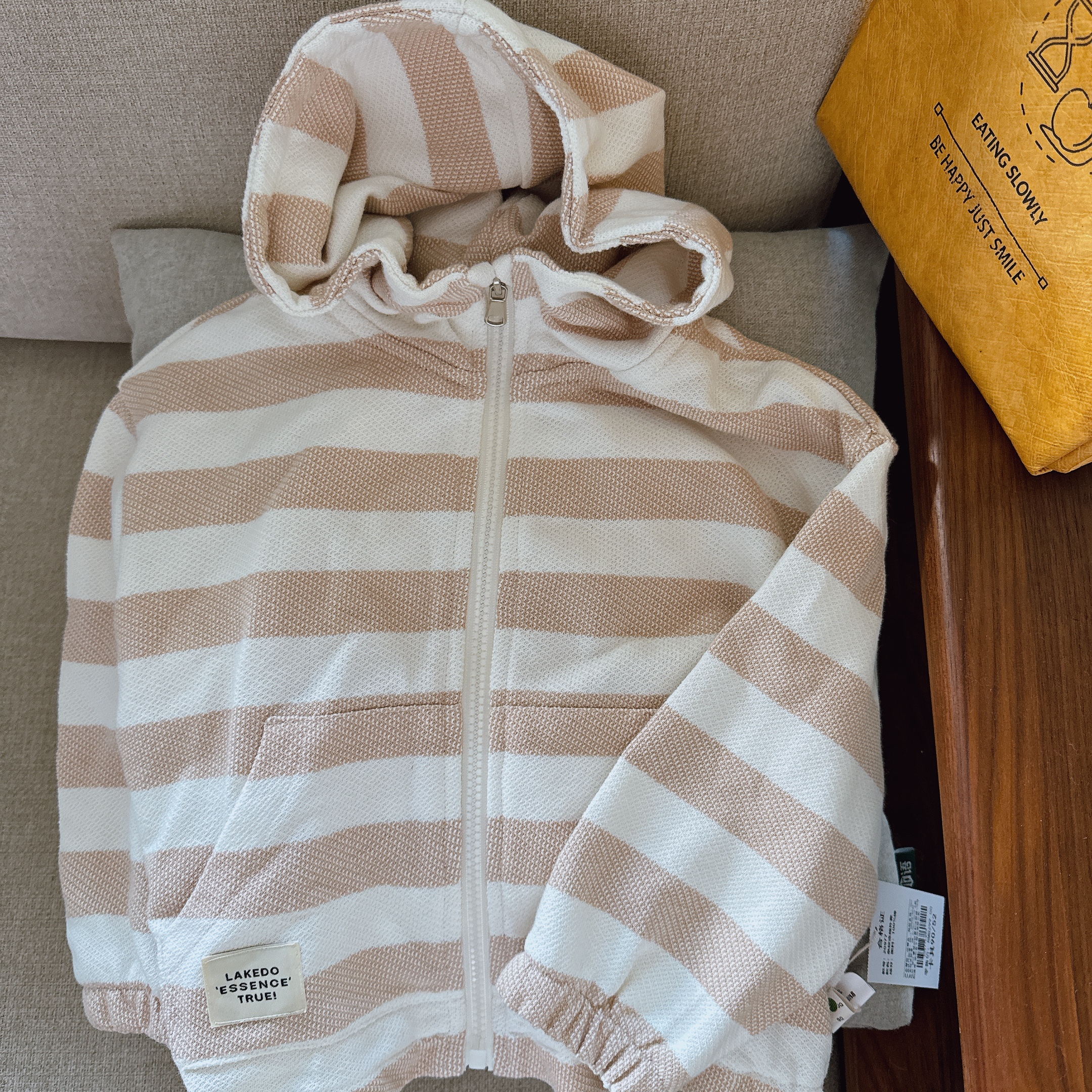 JMJQ上新秋季中小童休闲色织宽条拉链连帽休闲开衫卫衣外套20977