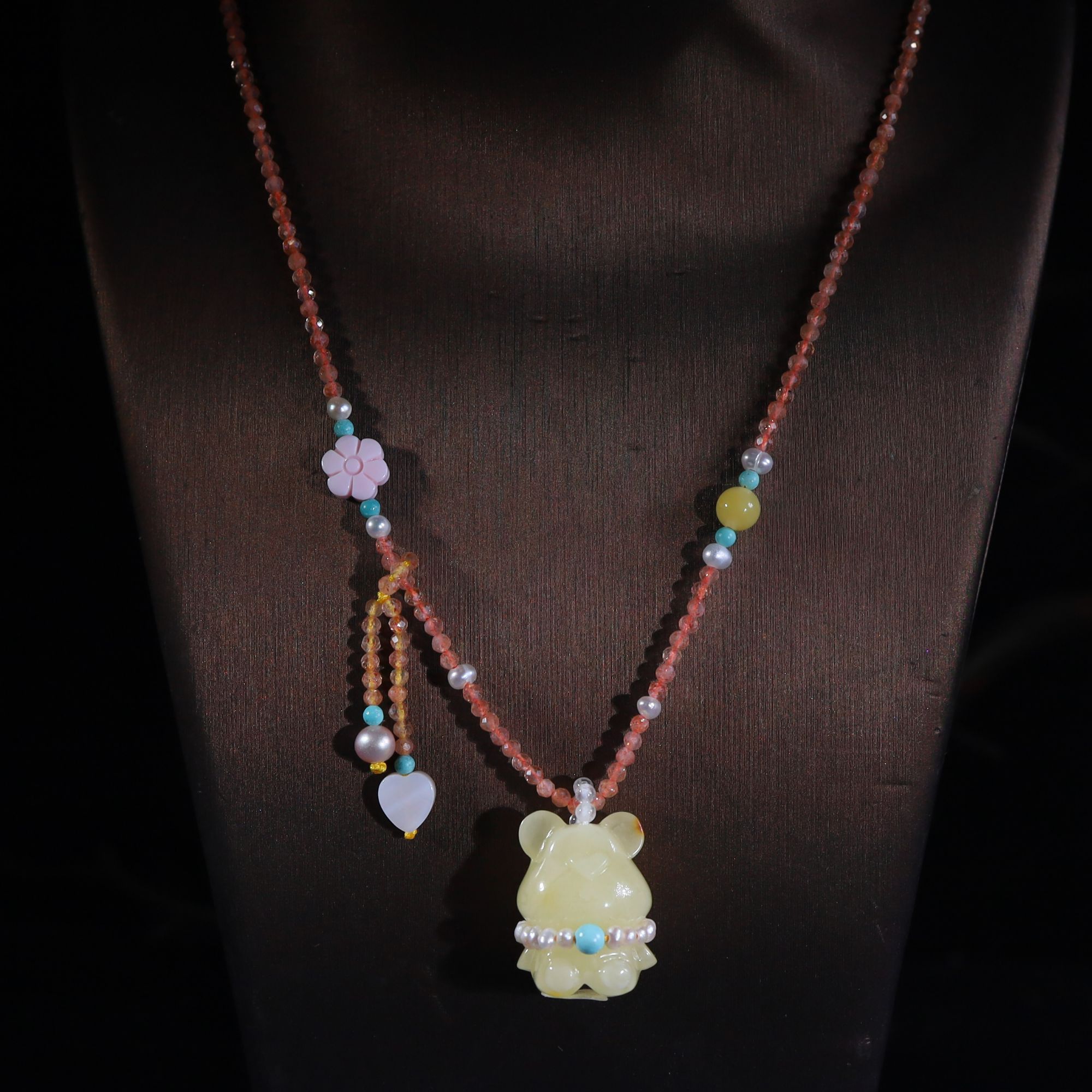 天然俄料白花蜡小熊DIY珠链套装（抖音基地发货，带证书）