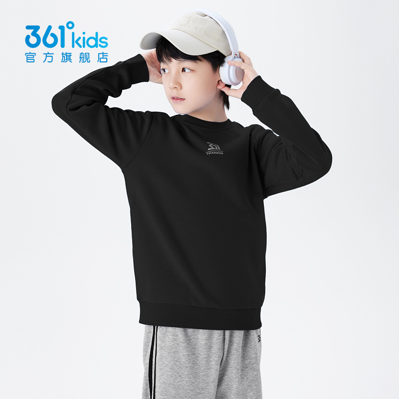 361°儿童加绒卫衣男女童2024冬季新款中大童套头卫衣运动保暖舒适