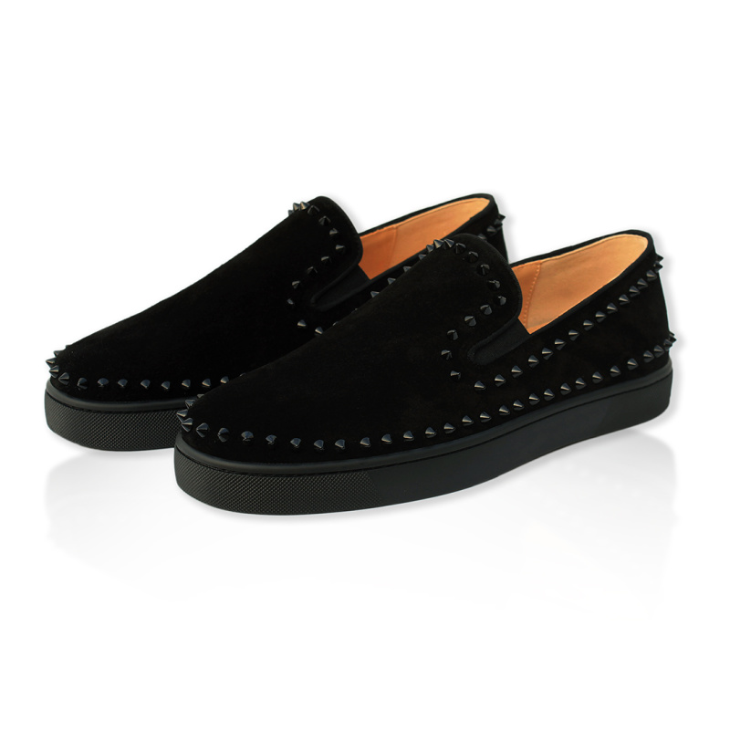 新款网红牛皮红底男鞋时尚舒适潮流低帮一脚蹬cl铆钉鞋