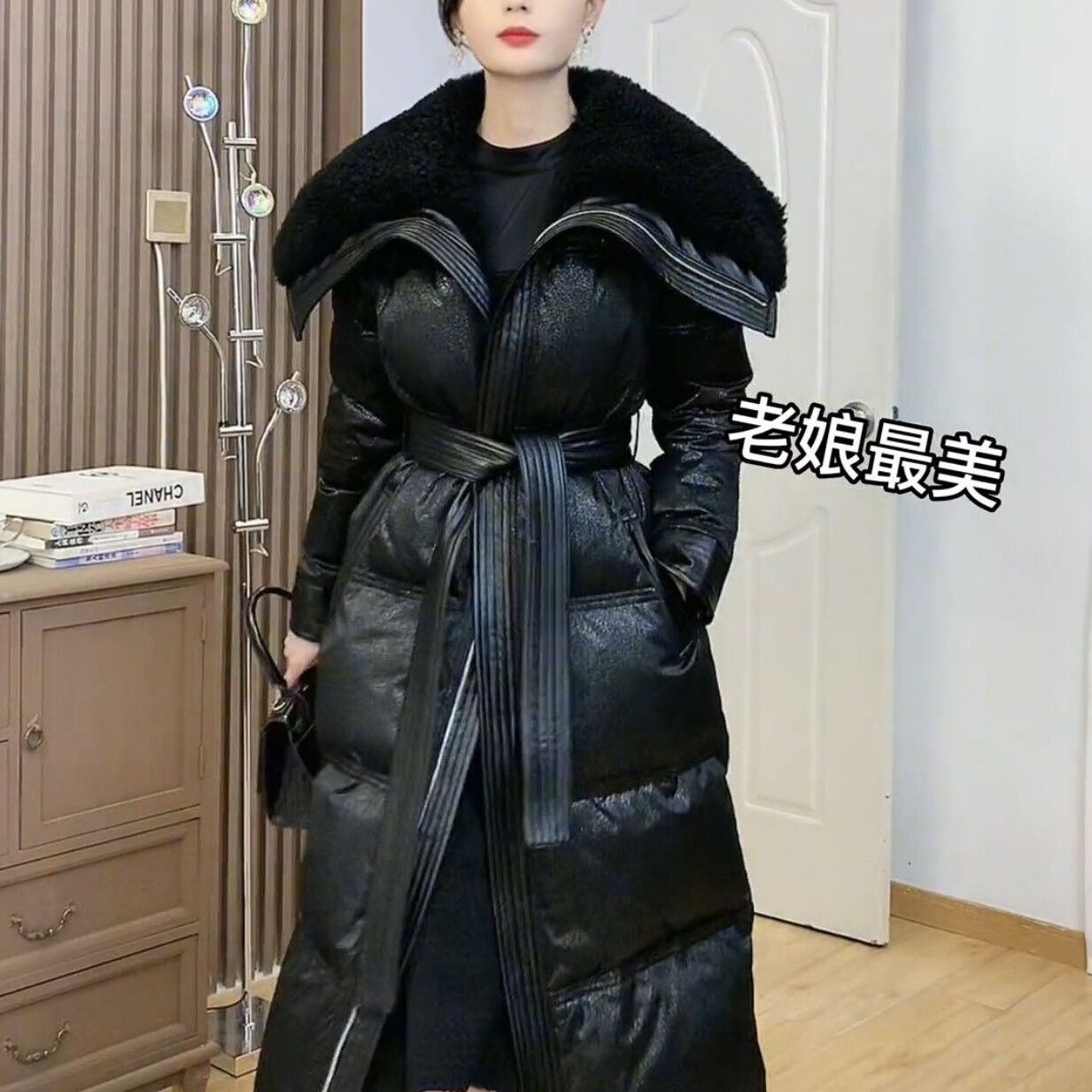 大翻领收腰羽绒服女2023冬季新款韩系加厚宽松长款过膝白鸭绒外套