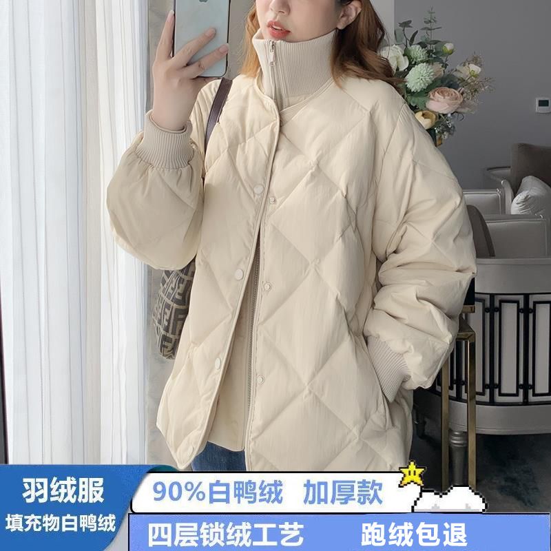 美拉德假两件宽松羽绒服女小个子冬季新款轻薄短款加厚白鸭绒外套