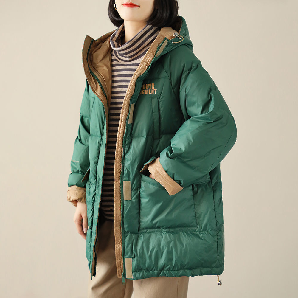 白鸭绒羽绒服女文艺百搭宽松大码休闲显瘦韩版字母冬季外套143