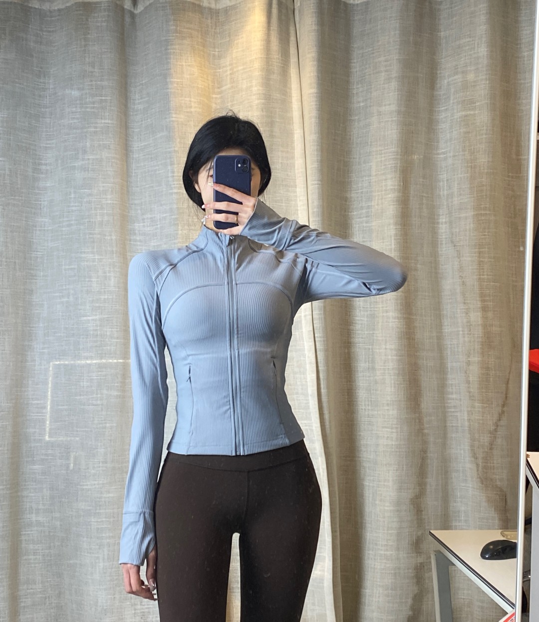 螺纹define短款运动户外拉链立领网红显瘦修身健身弹力女士秋长袖