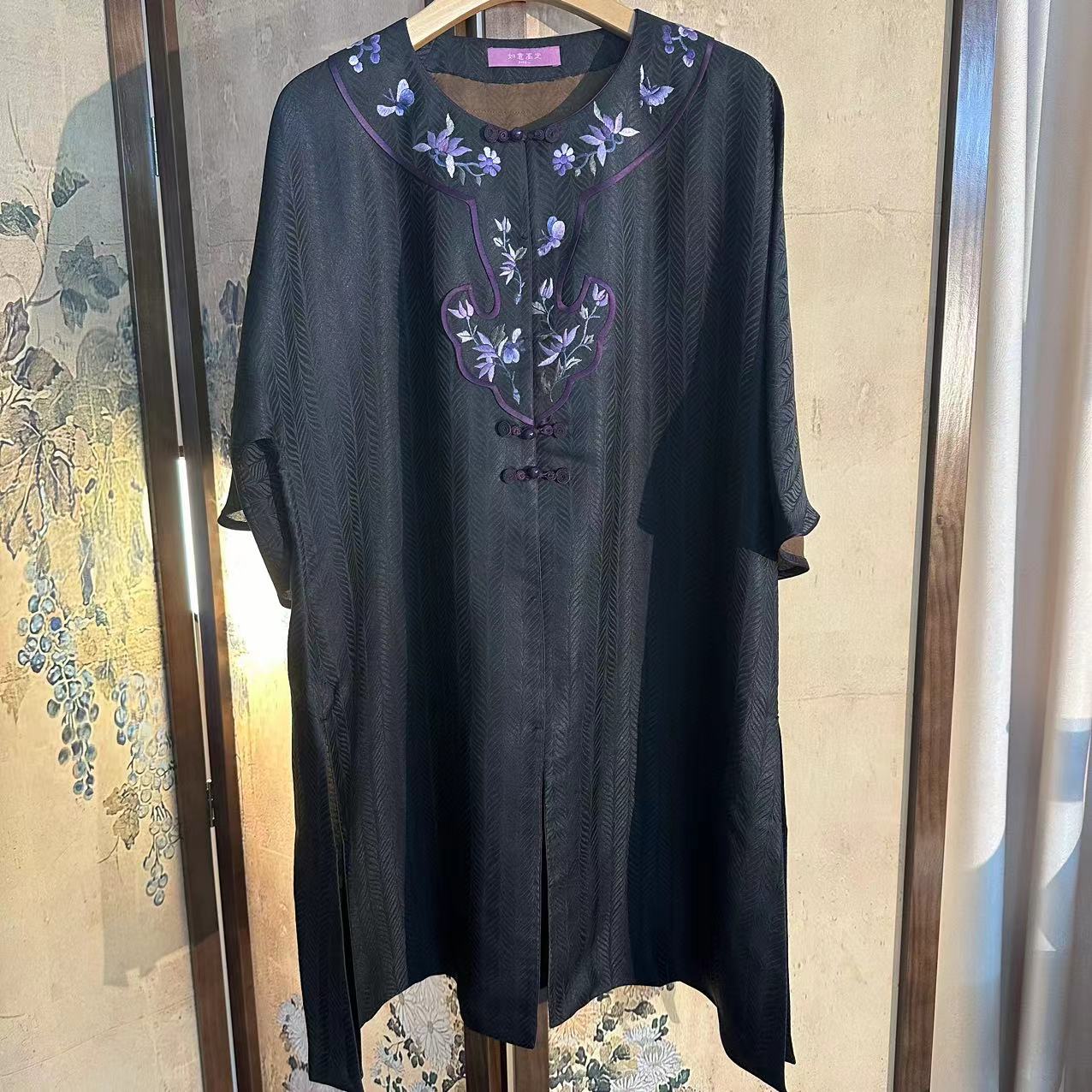 【如意家香云纱】时尚休闲百搭女士夏季黑色宽松 a148