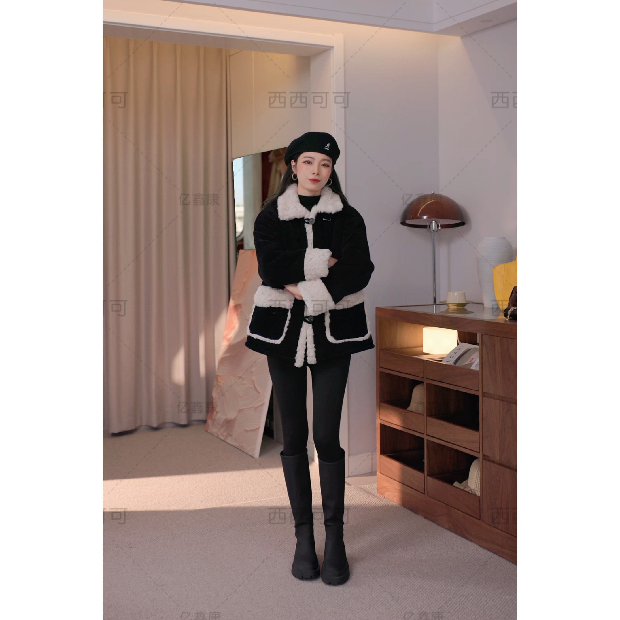 韩系休闲时尚可外穿家居服2025冬季新款女保暖三层加绒加厚套装