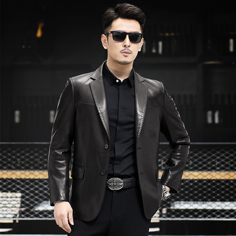 【福利款】真皮绵羊皮西服秋冬短款真皮皮衣男西服修身皮西装外套