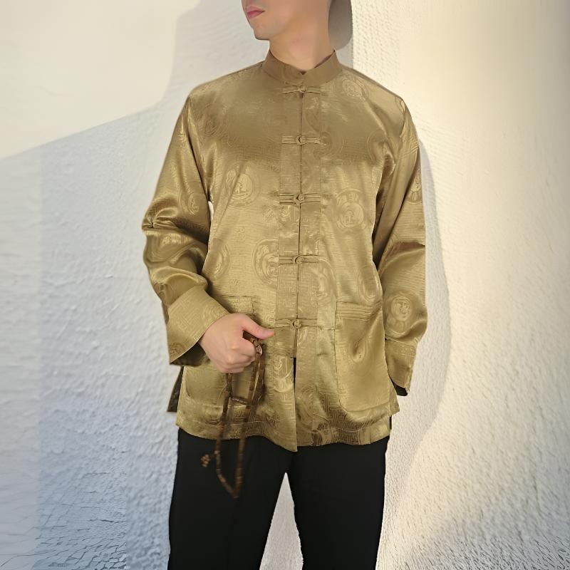 真丝棉唐装男款中式中国风服装中老年外套春秋立领长袖高端宽松大