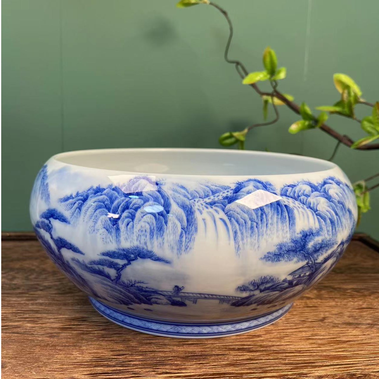 《九茗珍藏》蔡琴老师 精工山水大号茶洗 口径16.5 