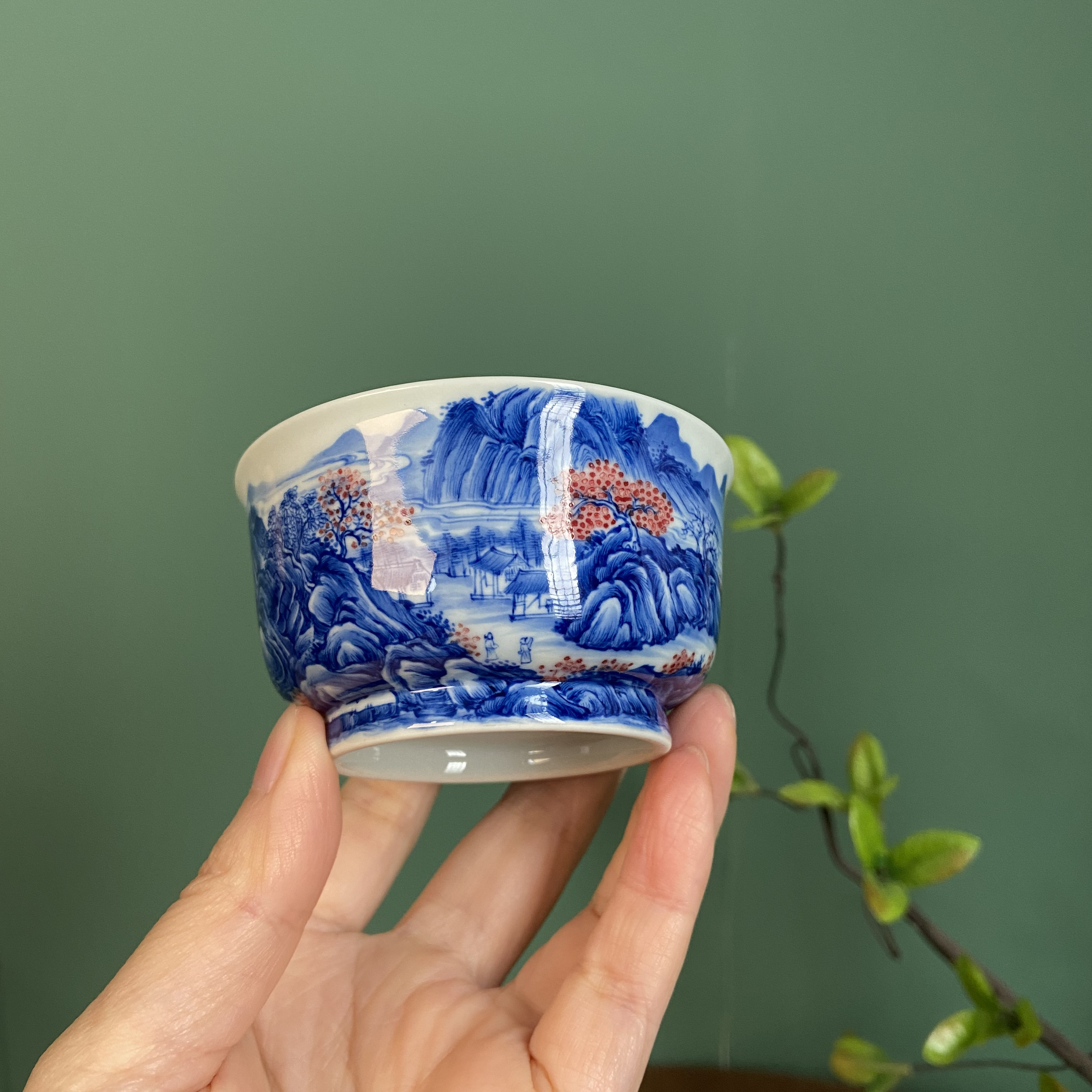 【望月御品】重工山水釉里红长江万里图  手工手绘  景德镇茶具