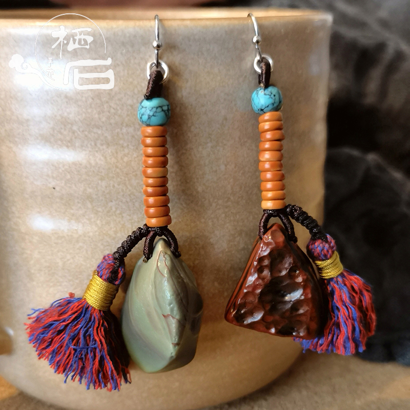 阿拉善戈壁石原石耳饰创意饰品