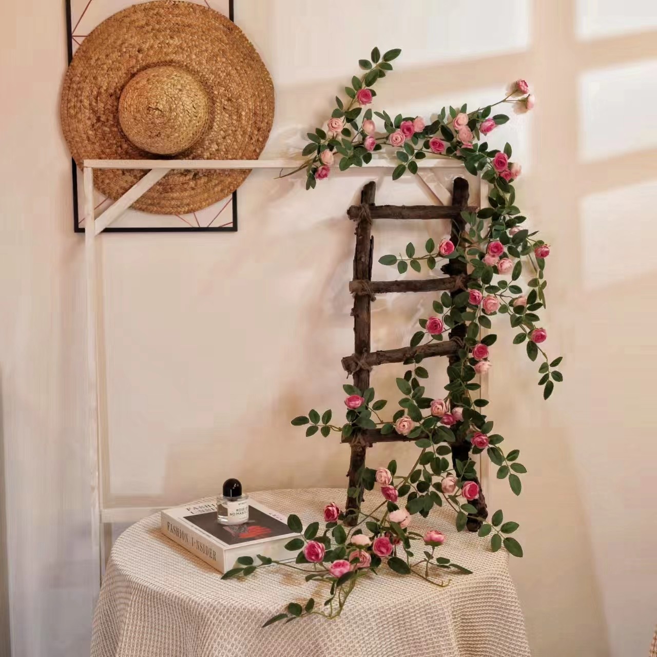 蔷薇花藤仿真藤蔓简约藤条高品质空调栅栏吊花装饰管道墙面遮挡