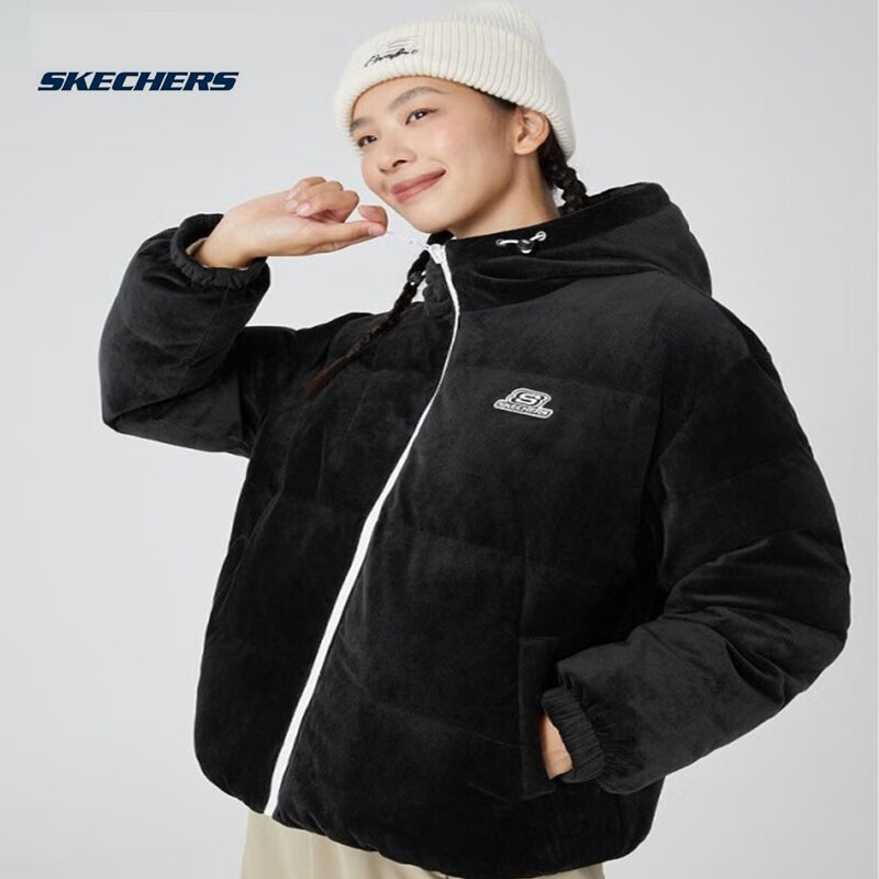 斯凯奇羽绒服双面穿短款羽绒服女保暖防风时尚百搭外套L422W098