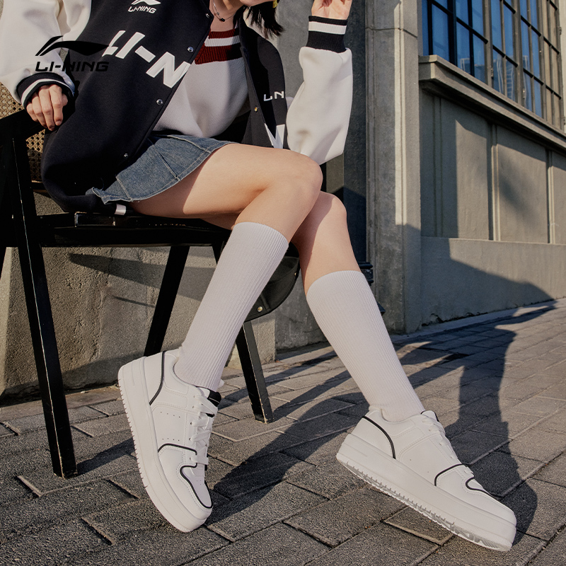 李宁奶酪板鞋春季休闲鞋小白鞋女子增高厚底运动鞋AGCU104-B品