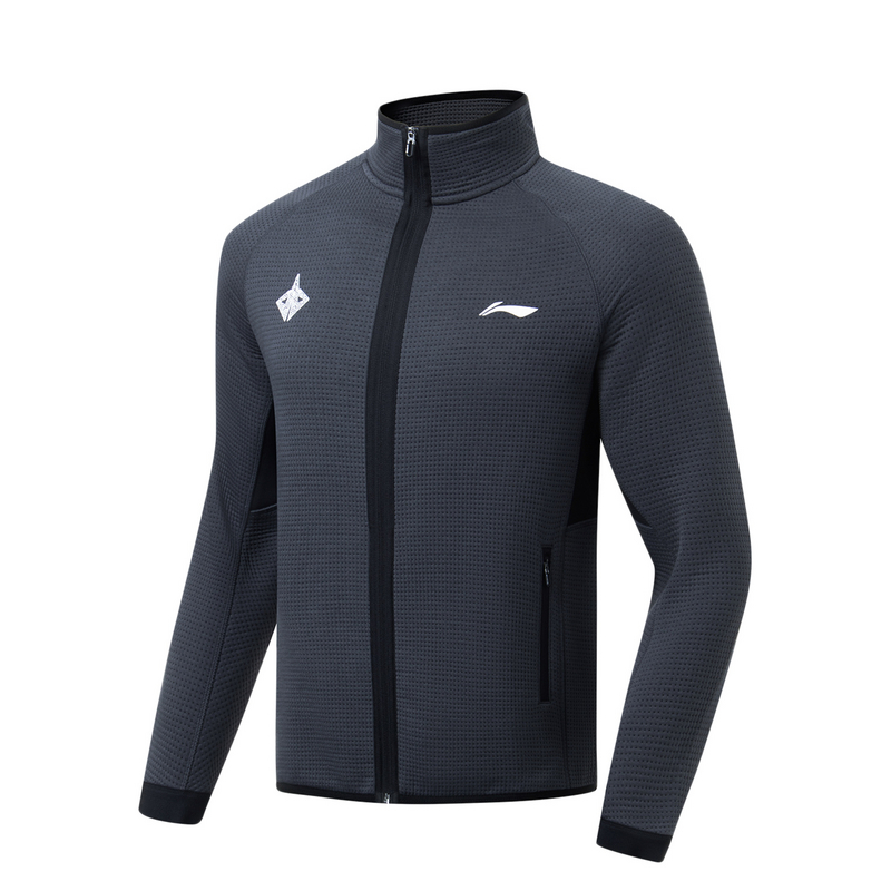 李宁男款春季运动时尚系列舒适透气常规开衫无帽卫衣AWDT097-B品