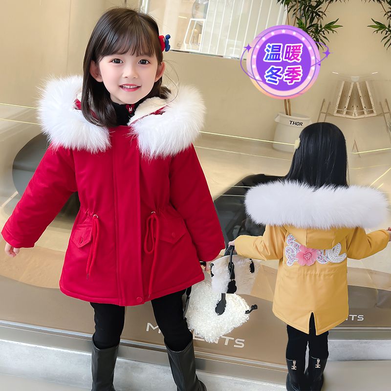 女童冬装外套2023新款儿童冬季加绒加厚中小童棉衣女童派克棉服潮