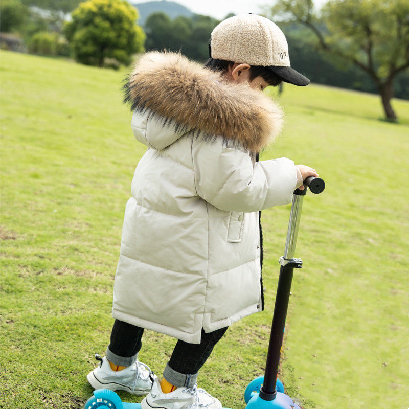 儿童羽绒服2023新款男童女童中长款宝宝洋气中小童双面穿加厚外套