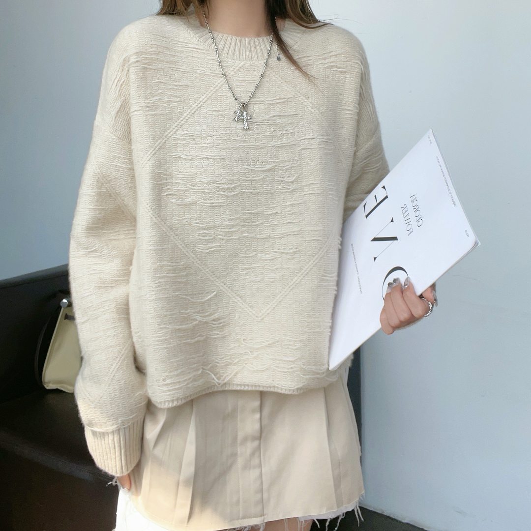 【杰娜洋新款】231150重工反面设计加厚百搭休闲圆领羊绒套头衫