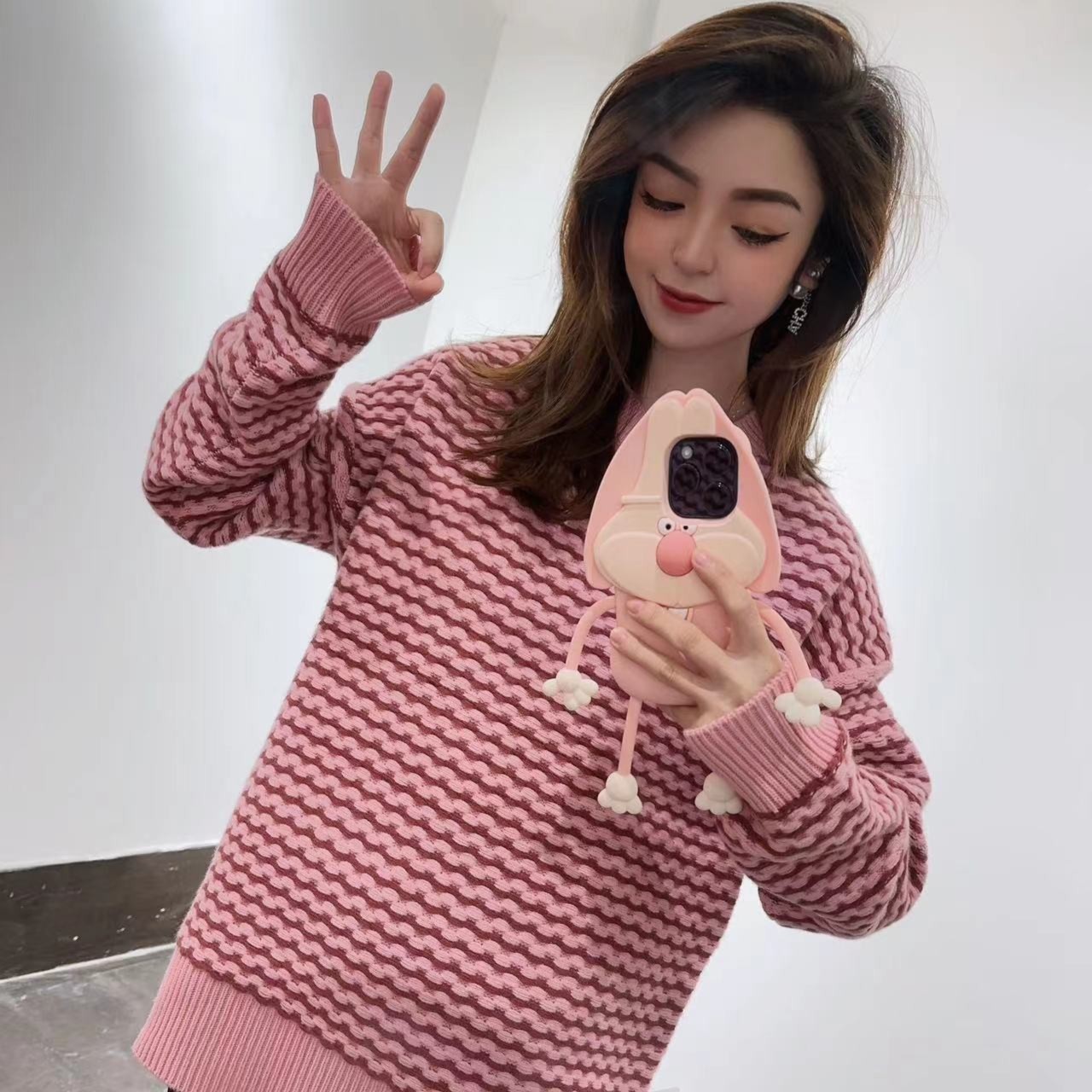 【杰娜洋冬季新款】221612轻奢针织麻花编织条纹套头羊绒衫打底衫