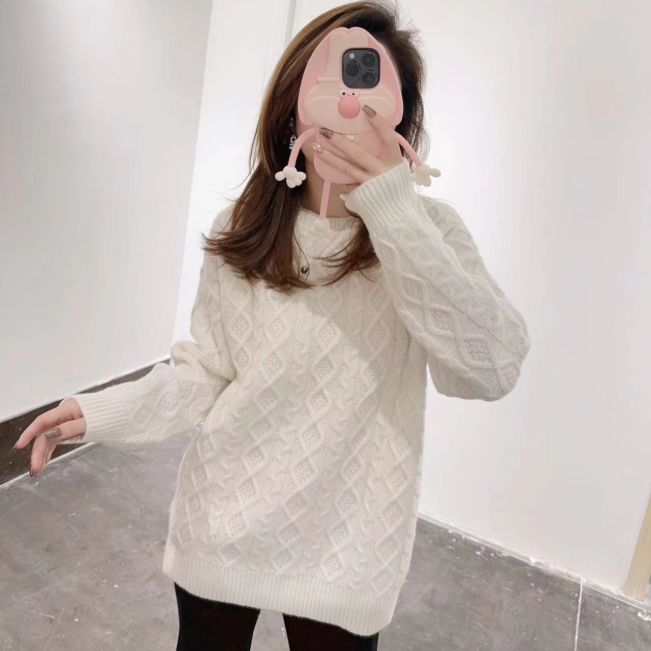 【杰娜洋冬季新款】221198慵懒风竖条麻花套头女士时尚羊绒衫打底衫