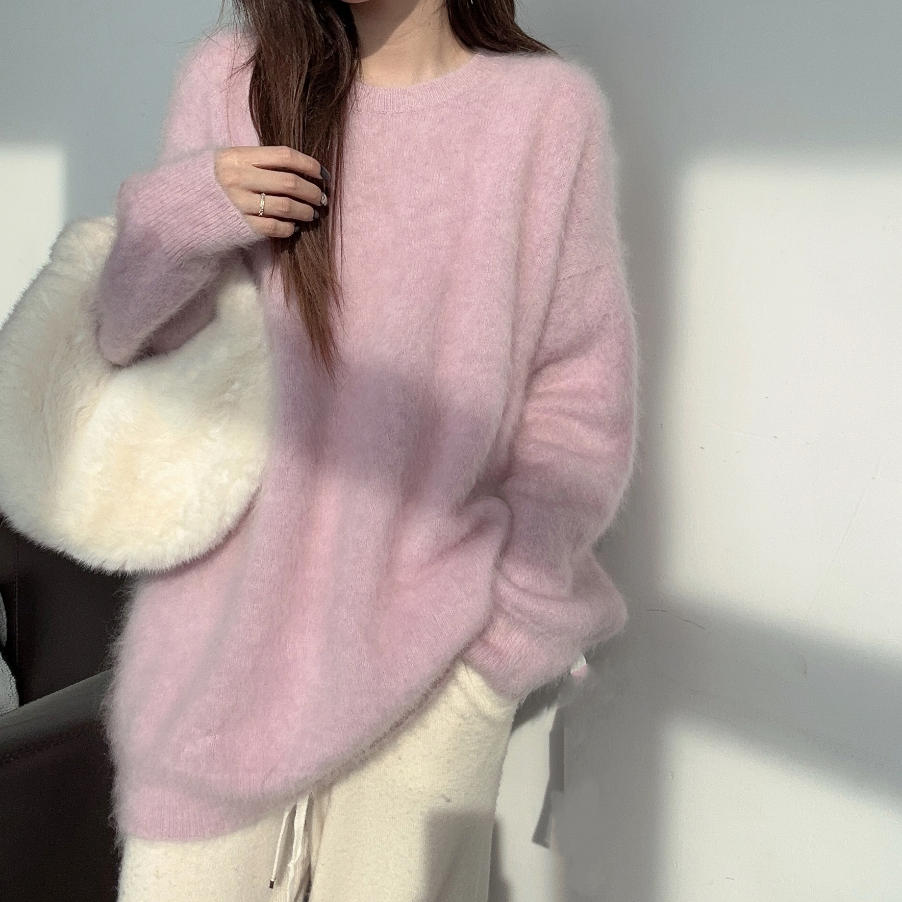 JIE NA YANG 定制221410轻奢保暖拉毛拉绒工艺圆领秋冬百搭羊绒衫