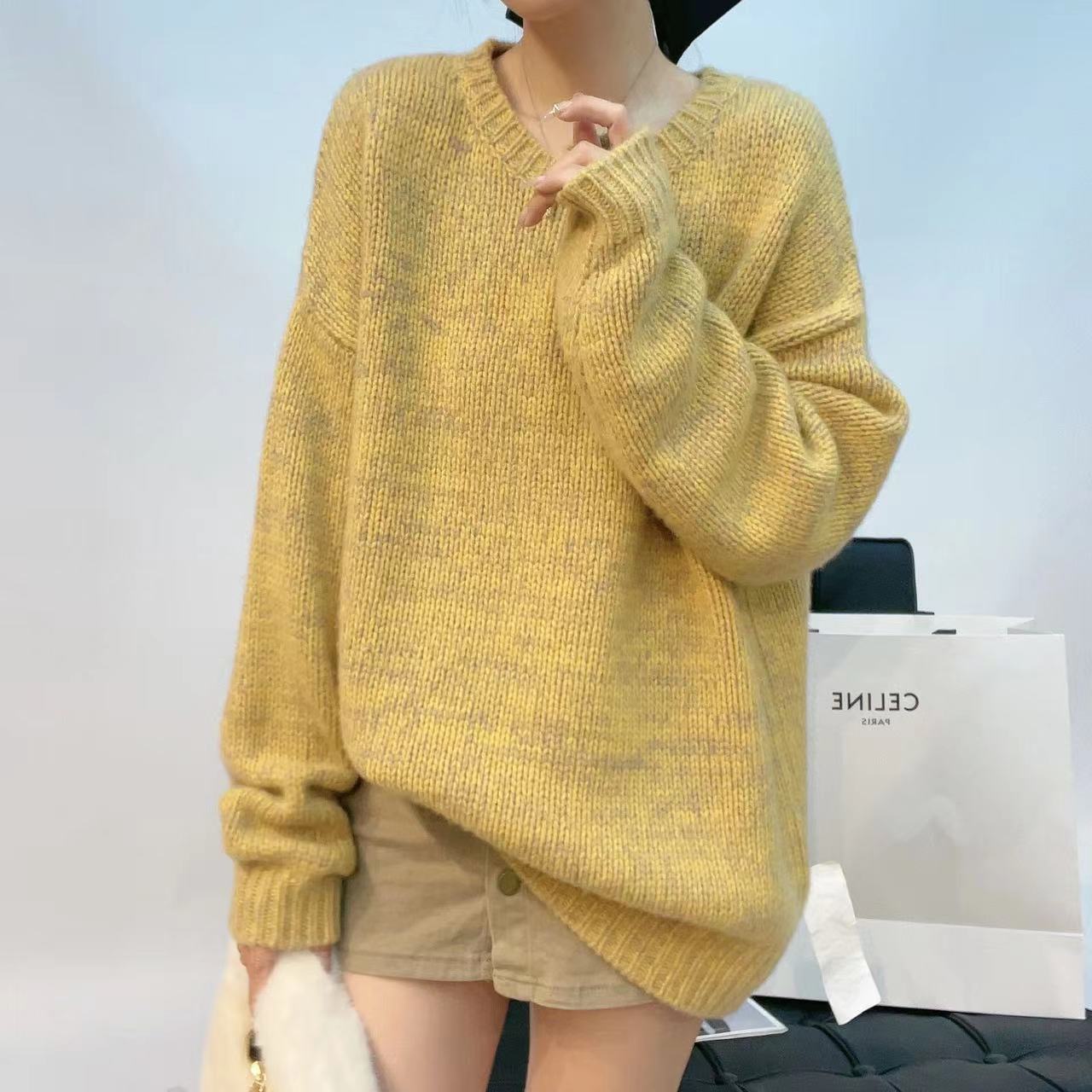 JIE NA YANG 231237-纯山羊绒梦幻混纱定制慵懒随性套头衫针织