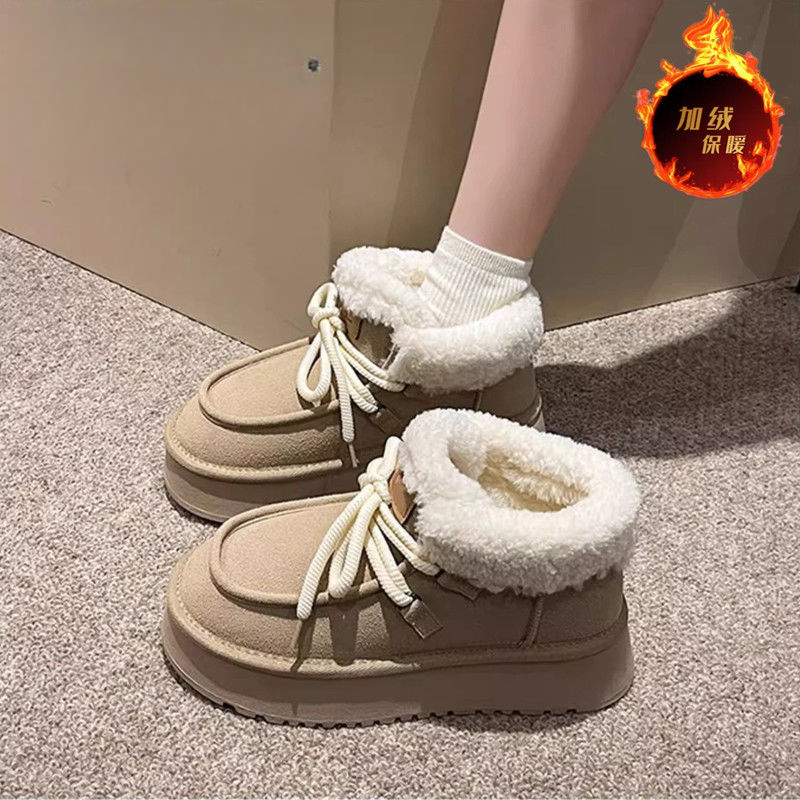 绑带雪地靴女冬季皮毛一体新款厚底加绒保暖系带东北大棉鞋加厚女