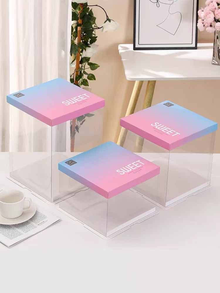 厂家直销网红透明渐变盖6寸*8寸*10寸单层双层透明蛋糕盒透明盒子