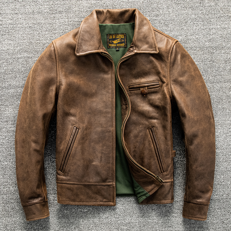 1940意大利小牛皮真皮皮衣休闲翻领短款男士皮夹克秋冬外套潮