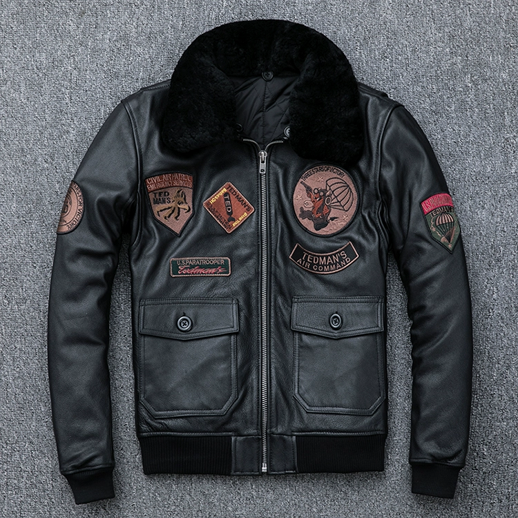 飞行服夹克 头层牛皮真皮皮衣男毛领加厚加棉外套