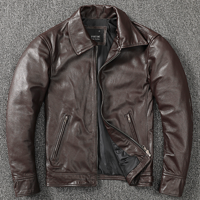 韩版 纯头层牛 皮真皮皮衣男短款翻领皮夹克大码休闲外套