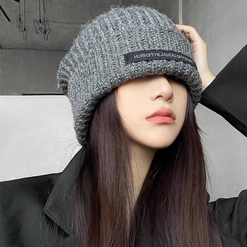 帽子女秋冬新款线帽显脸小时尚百搭可爱堆堆帽毛保暖针织帽冷帽潮