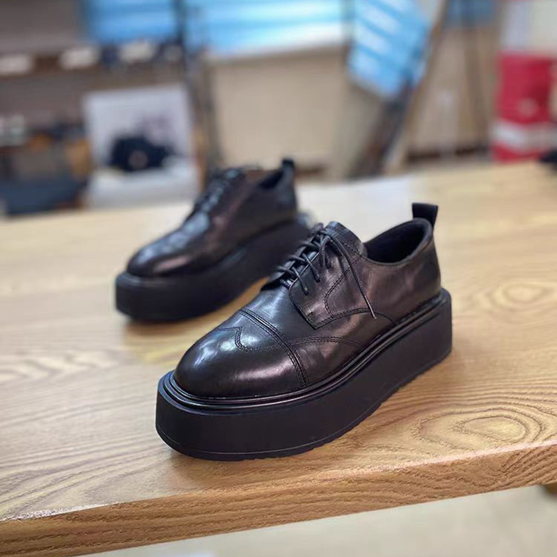 欧洲站2025春季新款真皮厚底单鞋女英伦风复古松糕女鞋时尚小皮鞋