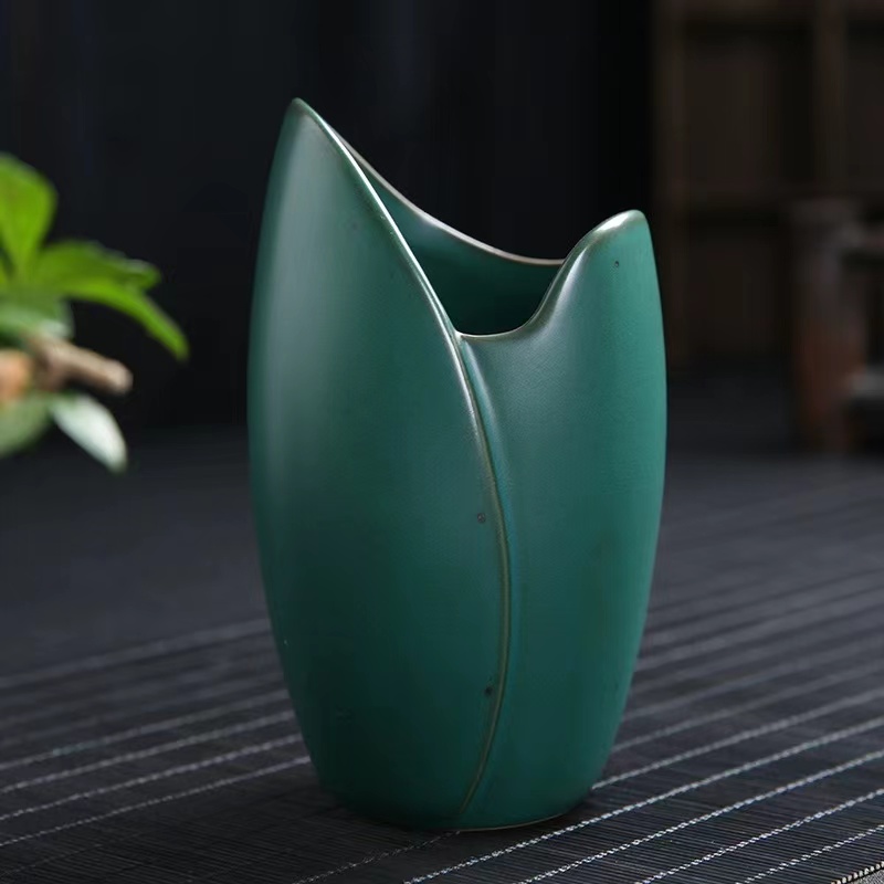 陶瓷六君子筒书房笔筒茶道中式摆件茶室个性花插功夫茶具茶筒家用