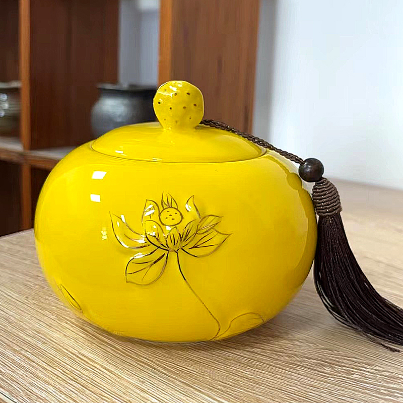 茶叶罐陶瓷中式茶罐茶叶储存防潮罐大号半斤密封罐茶仓茶罐密封罐