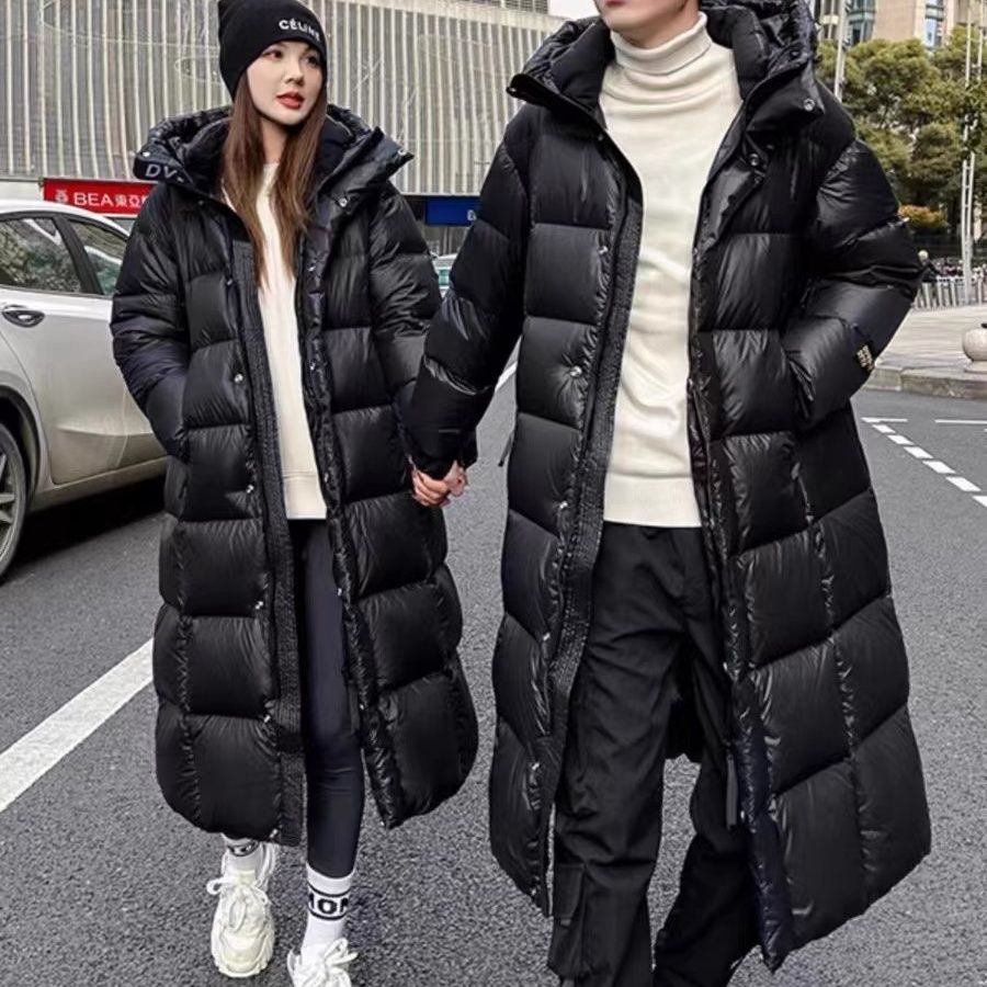 新款2023羽绒服黑金羽绒服男女情侣长款冬季加厚新款过膝黑色免洗