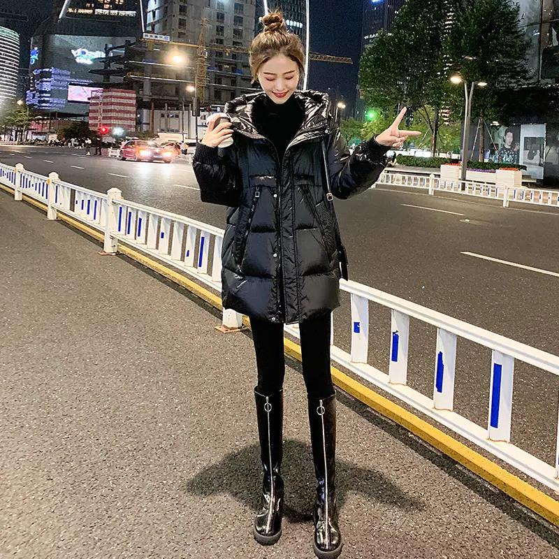 伊曼2023新款大码羽绒服服女冬韩版棉袄亮面免洗棉衣胖mm棉