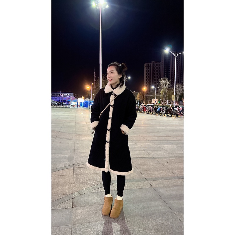 【8090暖居】秋冬款加绒加厚灯芯绒复古长袍时尚洋气百搭NJ-23503