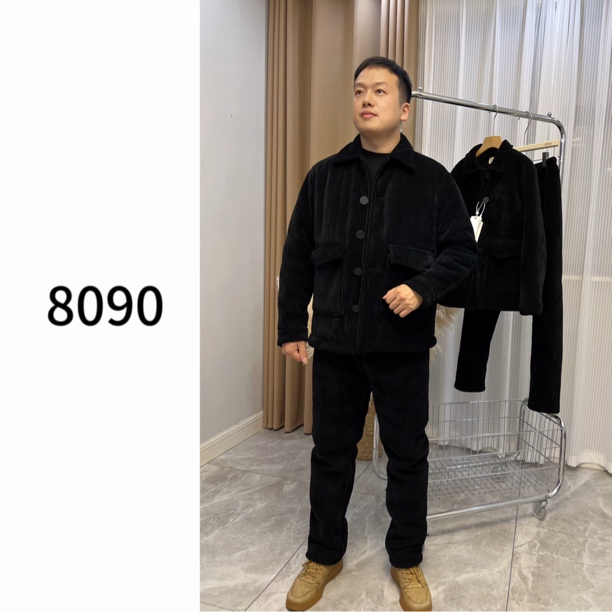 【8090暖居】秋冬男款三层加绒加厚翻领雪尼尔可外穿套装NJ-23122