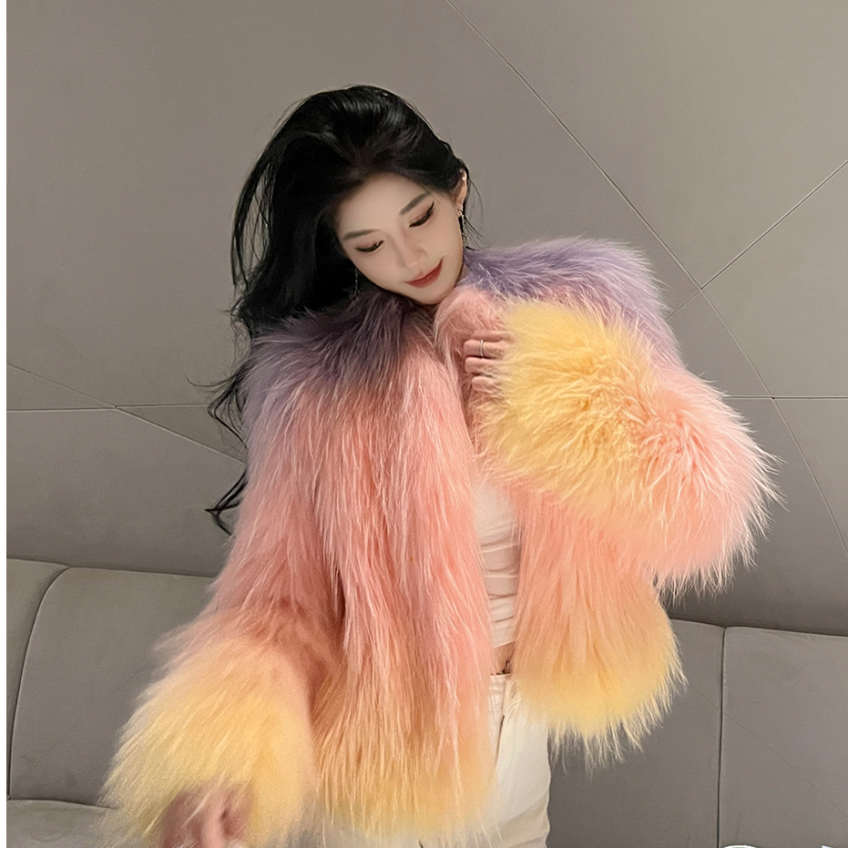 FLAME QUEEN/火焰皇后调色盘 进口白貉子毛编织皮草外套HA00060