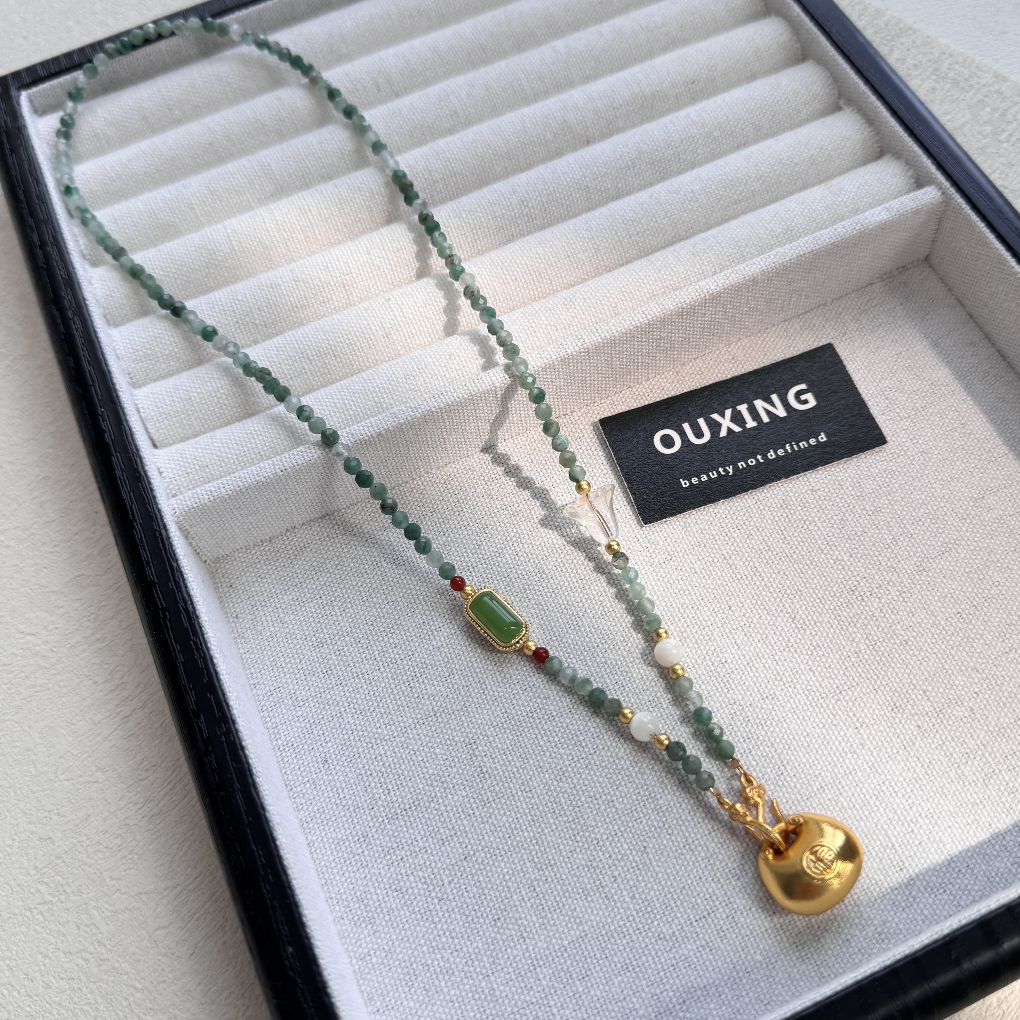 铜合金项链 新中式【小胖福】彩石绿色小众设计项链