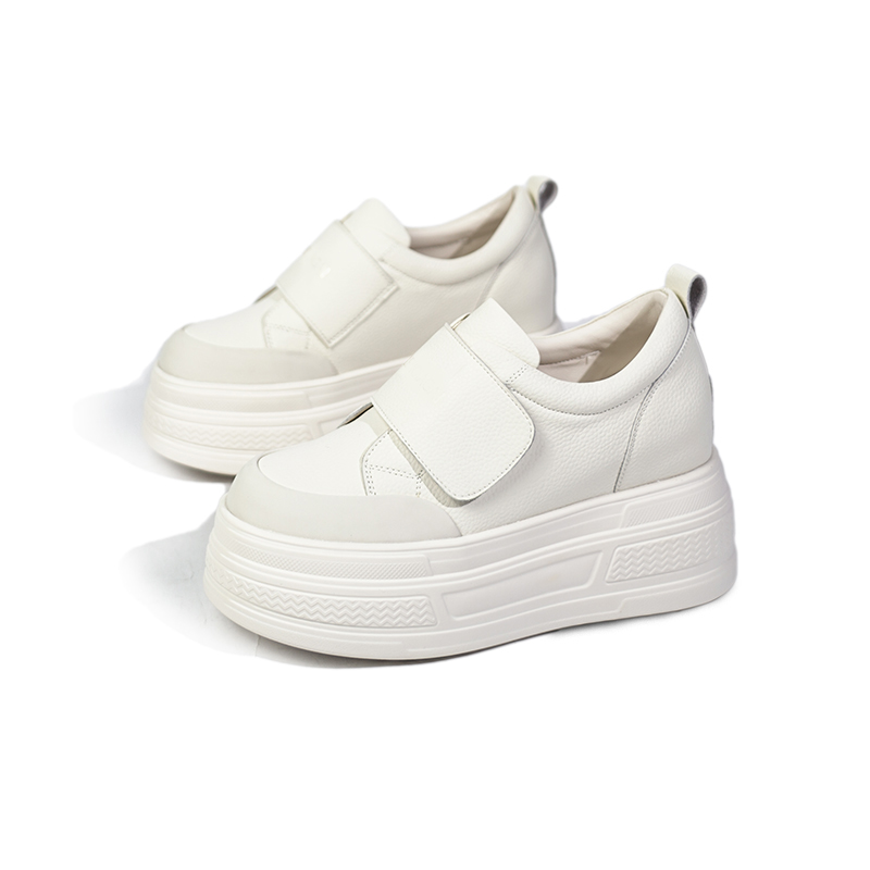 【酒酒】8CM厚底休闲复古风鞋女2024魔术贴百搭小白鞋5818-2