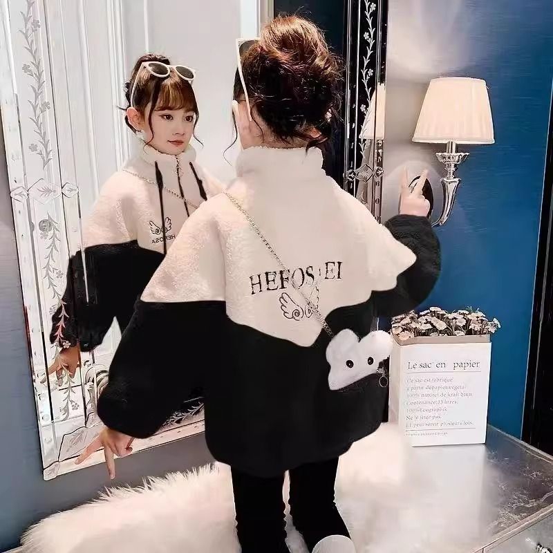 女童外套秋冬2023新款洋气儿童加厚时髦冬装中大童女孩上衣外套