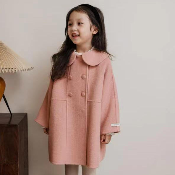 女童韩版外套2023新款儿童毛呢大衣高端双排儿童娃娃领秋冬大衣潮