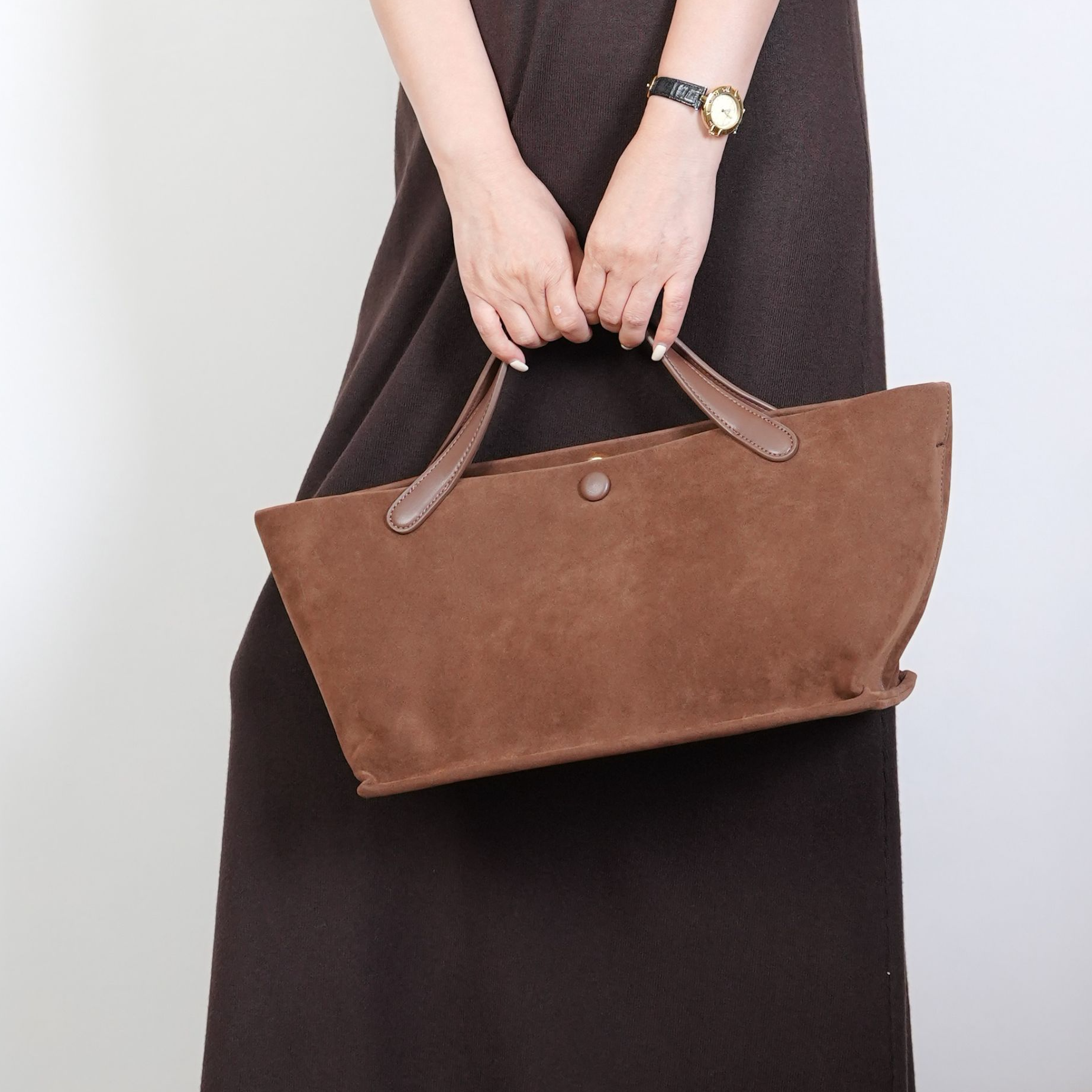 【0680】简约高级感大容量秋冬潮流通勤复古绒面手提包