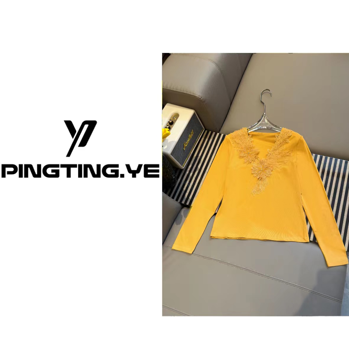 2023早秋气质手工蕾丝串珠花朵百搭显瘦长袖上衣23614