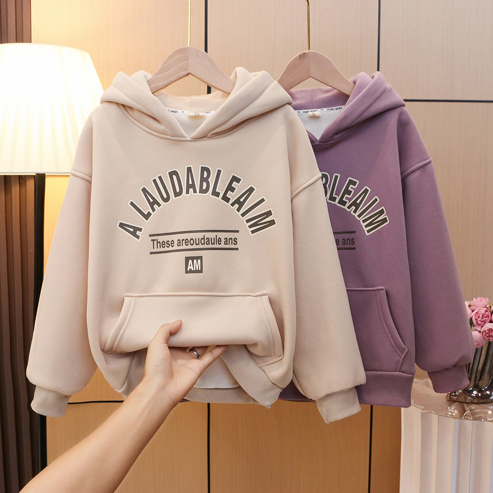 儿童加绒加厚卫衣冬款一体绒连帽上衣2024新款洋气宽松中大童长袖