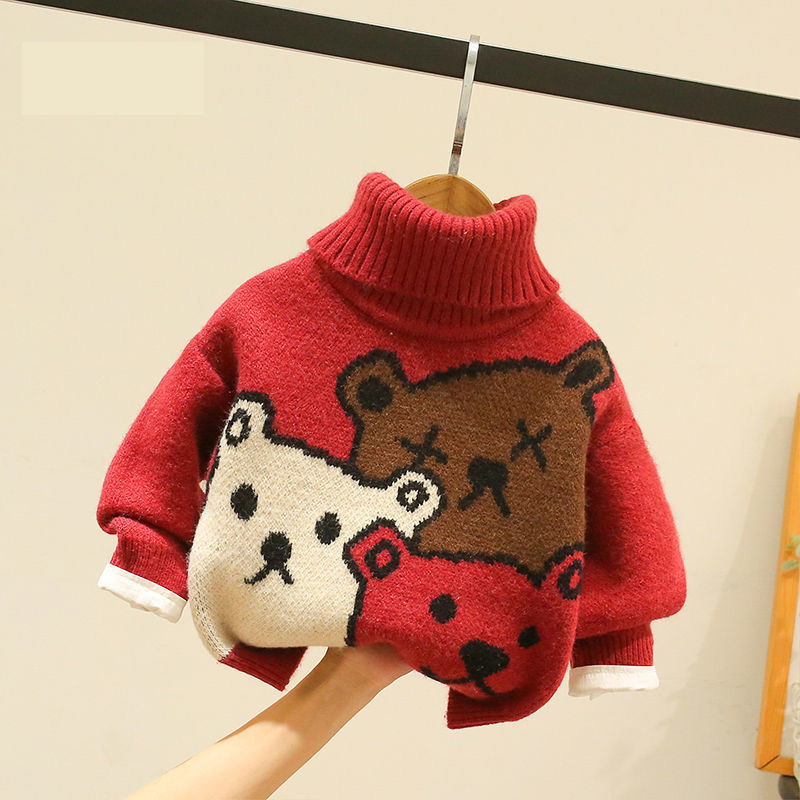 儿童高领毛衣加绒加厚2023秋冬新洋气男女童打底衫宝宝女童针织衫